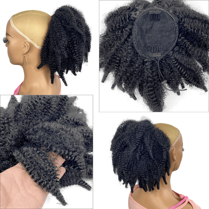 Short Marley Hair Drawstring Ponytail Black 4C Afro Puff Bun Ponytail Braiding Hair Ponytail Synthetic Afro Kinky Curl Pony Tail Hair Piece for Black Women