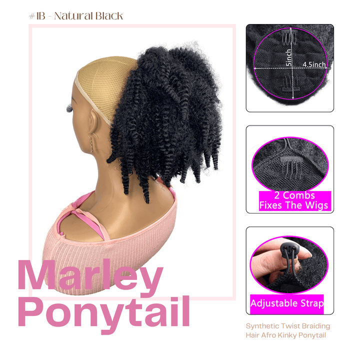 Short Marley Hair Drawstring Ponytail Black 4C Afro Puff Bun Ponytail Braiding Hair Ponytail Synthetic Afro Kinky Curl Pony Tail Hair Piece for Black Women