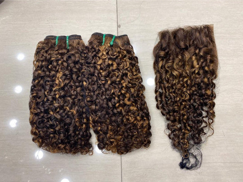 Super Double Draw Pixie Curl Piano color Virgin Human Hair Bundle for Black Women