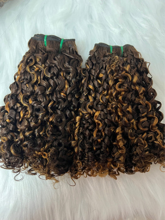 Super Double Draw Pixie Curl Piano color Virgin Human Hair Bundle for Black Women