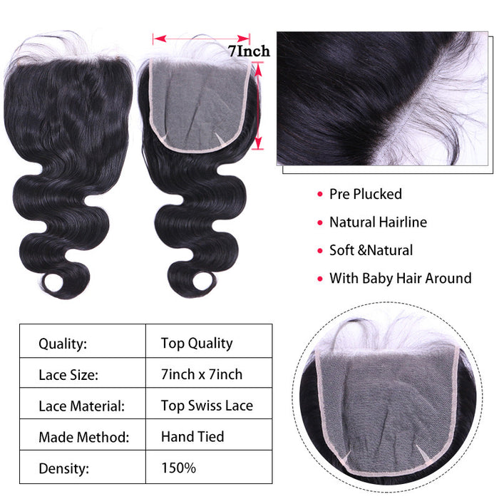 Surprisehair HD 7x7 Lace Closure Body Wave Transparent HD Closure Human Hair