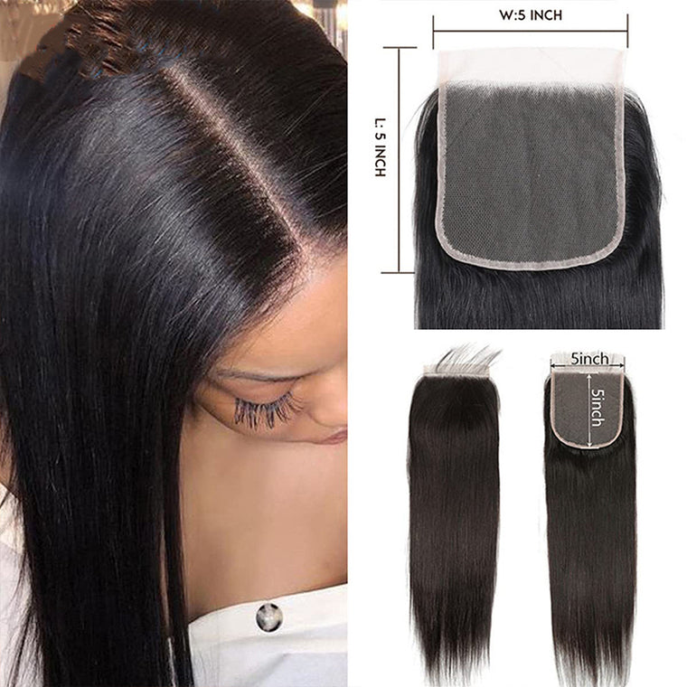 Cheveux brésiliens Lace Closure lisse 4x4 partie centrale pour afro-américain