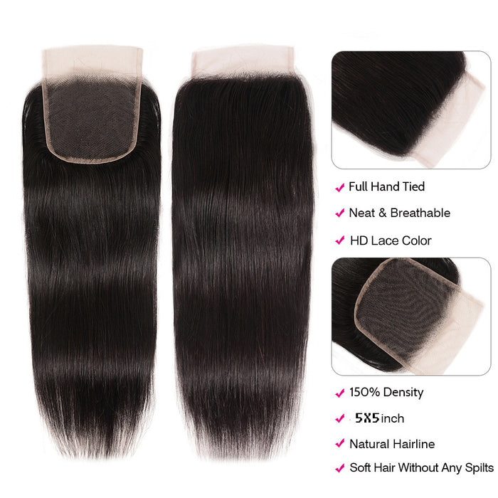 Surprisehair HD Lace Closure 5x5 Straight Transparent Lace Closure Human Hair