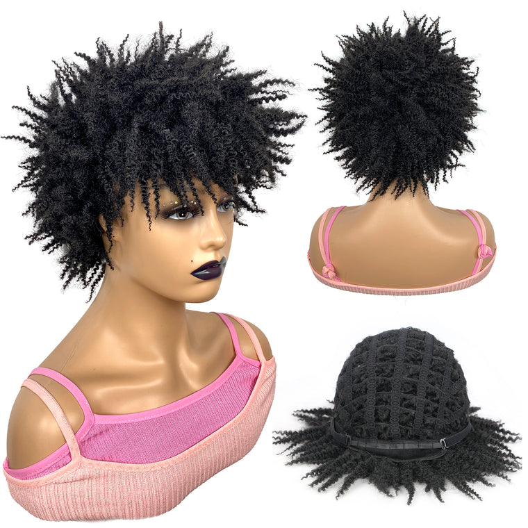 VAVANGA&nbsp;Short Afro Kinky Wigs for Women 6inch Natural Crochet Braided Wig Synthetic Hair Afro Puff Twist Braids Wigs Dreadlocks Twisted Braiding Wig for Black Women
