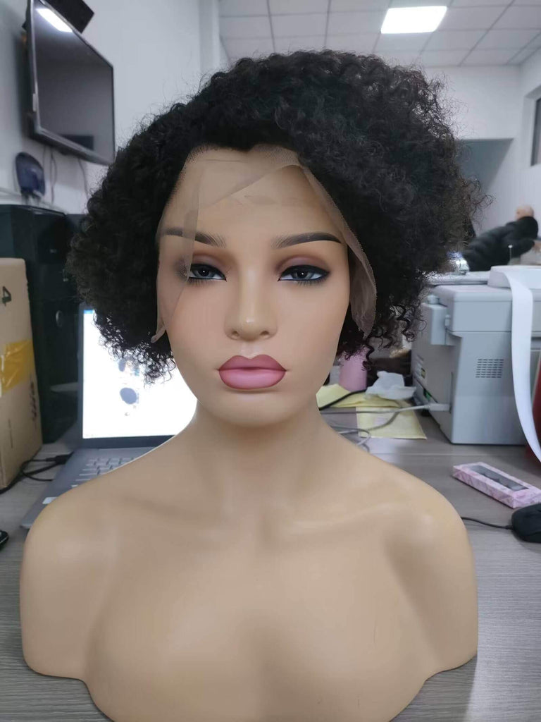 Side Part Afro Kinky Pixie Cut Wig Lace Front Human Hair for Black Wom ...