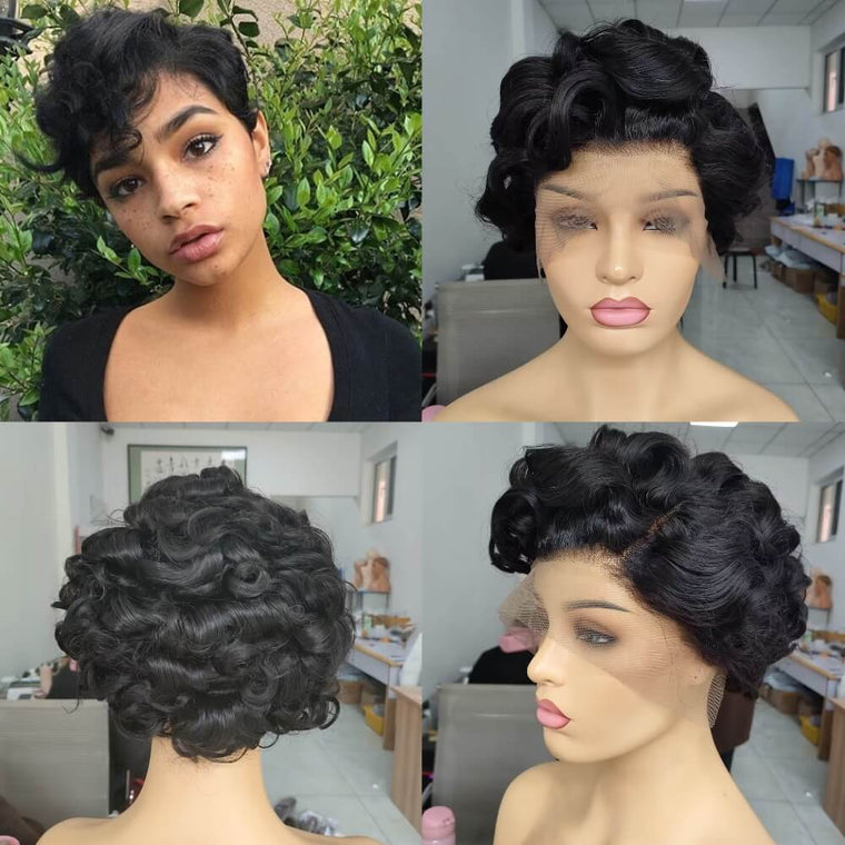 Black Loose Wave Pixie Cut Wig Lace Front Human Hair for Black Women