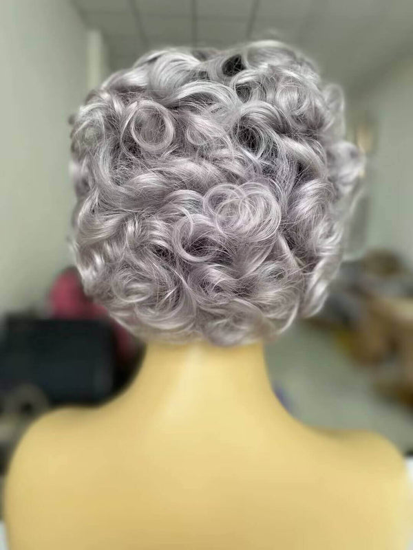 black ombre gray curly pixie cut lace wig