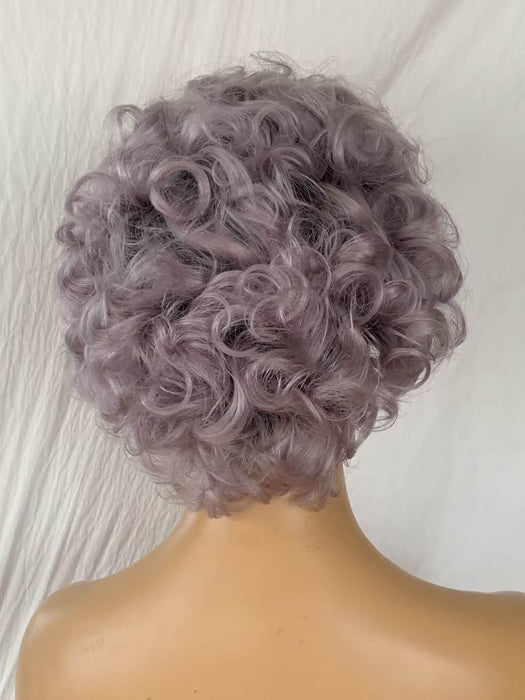 black ombre gray curly pixie cut lace wig