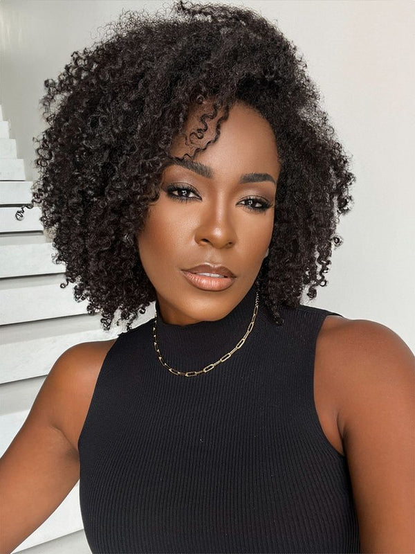 Short Kinky Curl Human Hair Lace Wig 13×4 Lace Front Wig-5