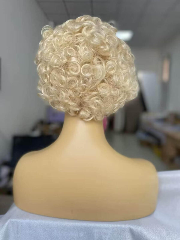 blonde afro curly pixie cut lace wig