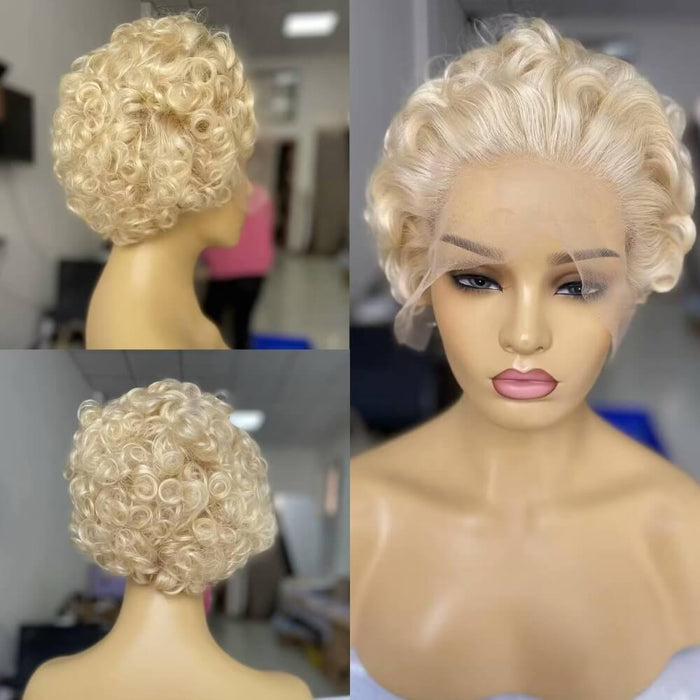 blonde afro curly pixie cut wig