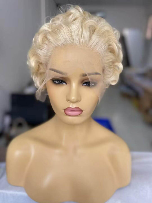 blonde afro curly pixie cut wig human hair