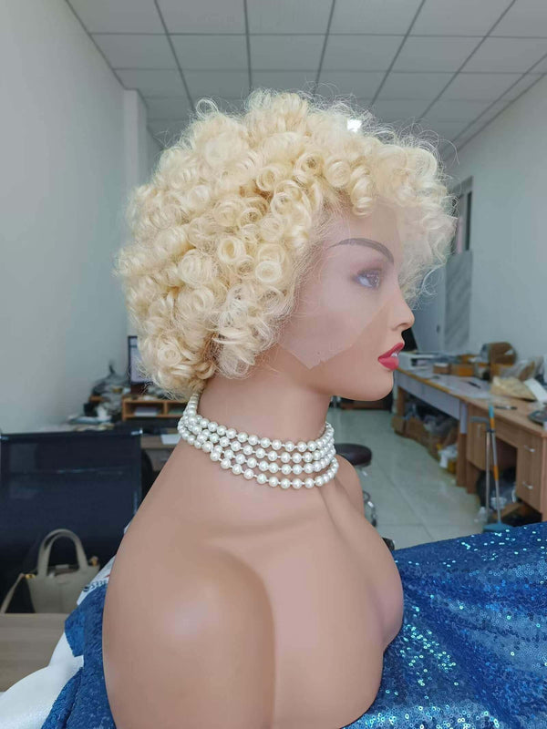 blonde afro kinky human hair lace wig