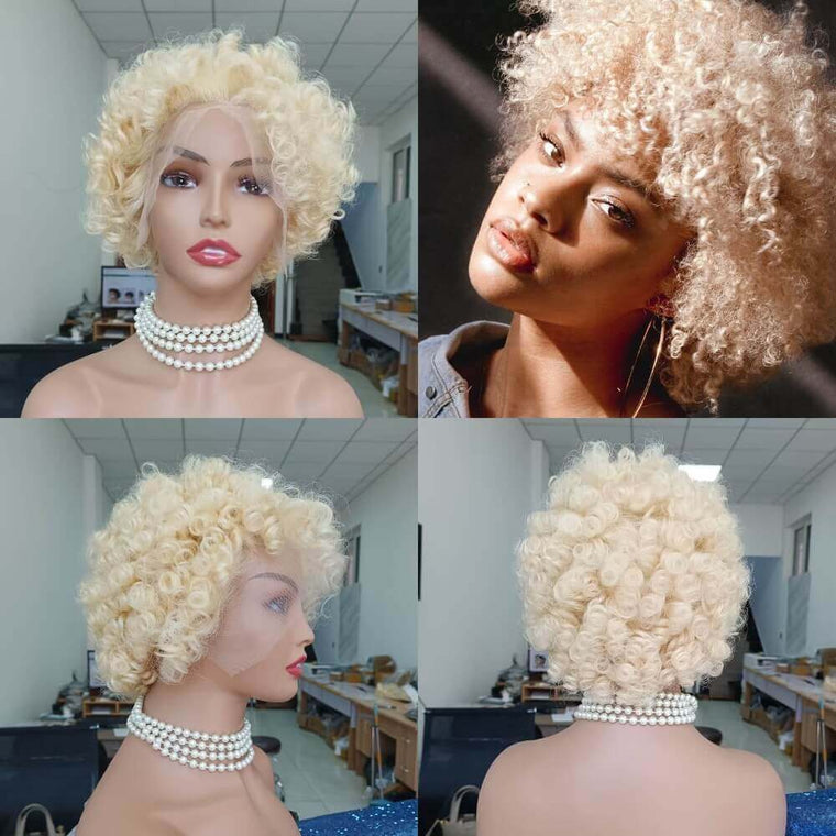 Blonde Afro Kinky Human Hair Wig Lace Frontal Brazilian Hair