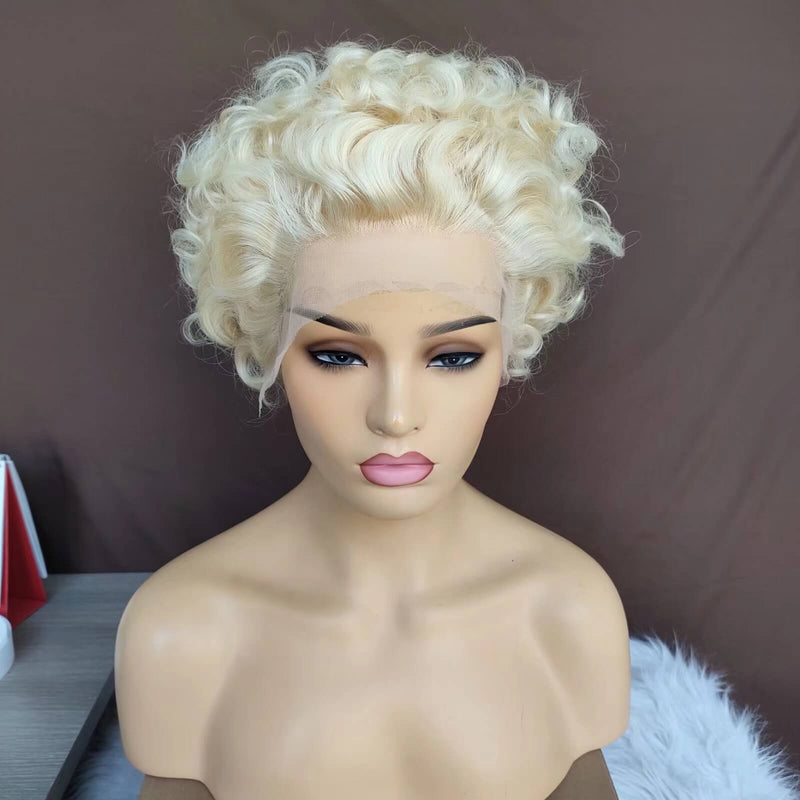 blonde curly pixie cut wig