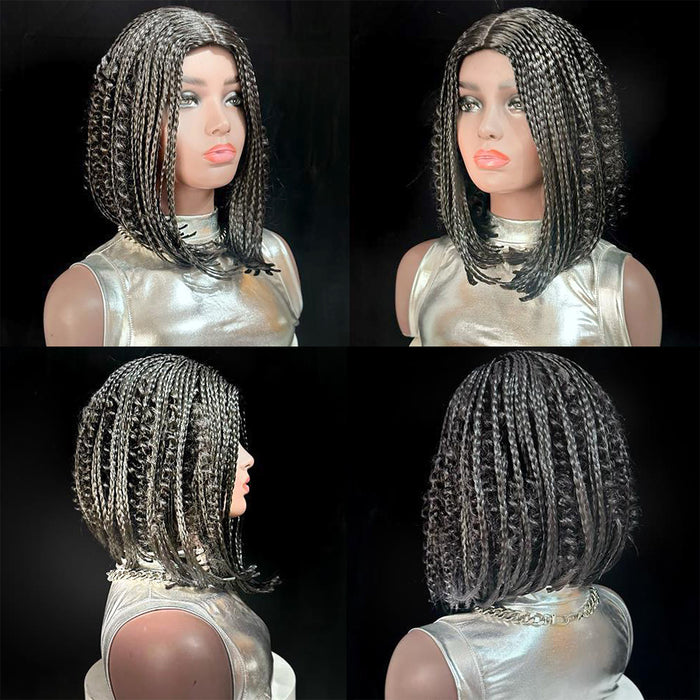 12-Inch Short Box Braid Bob Synthetic Hair Boho Hair Wig Goddess Braids Wig for Black Women, Multiple Colors