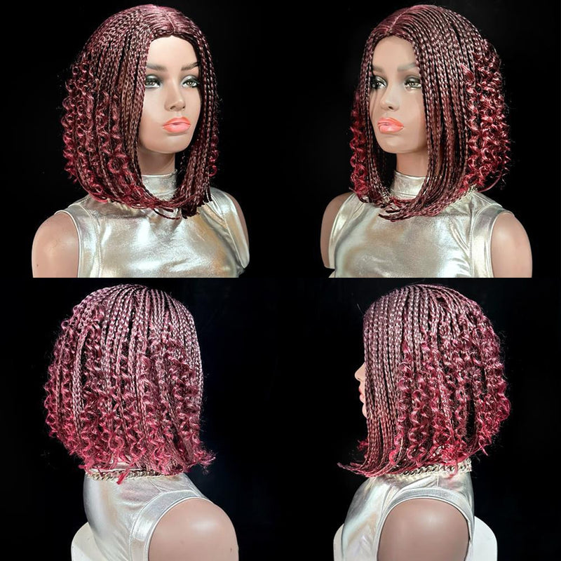 12-Inch Short Box Braid Bob Synthetic Hair Boho Hair Wig Goddess Braids Wig for Black Women, T1B-BUG