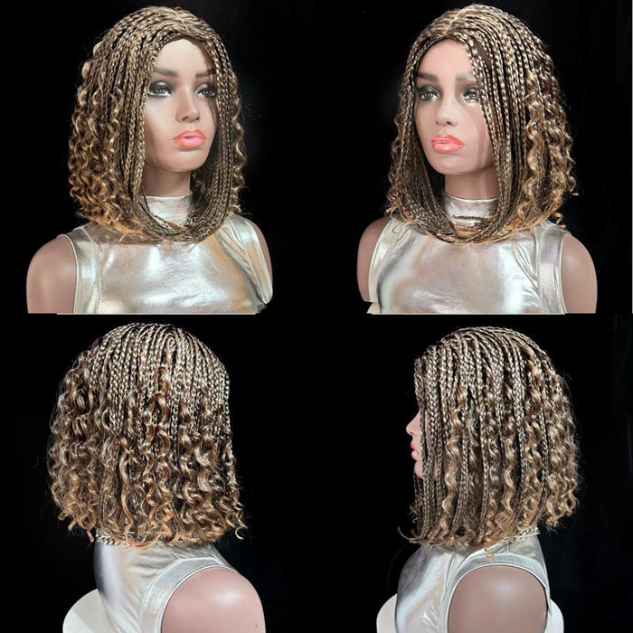 12-Inch Short Box Braid Bob Synthetic Hair Boho Hair Wig Goddess Braids Wig for Black Women, T1B30