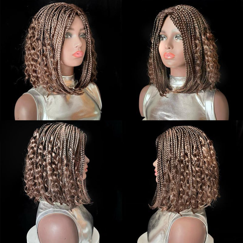 12-Inch Short Box Braid Bob Synthetic Hair Boho Hair Wig Goddess Braids Wig for Black Women, T1B33