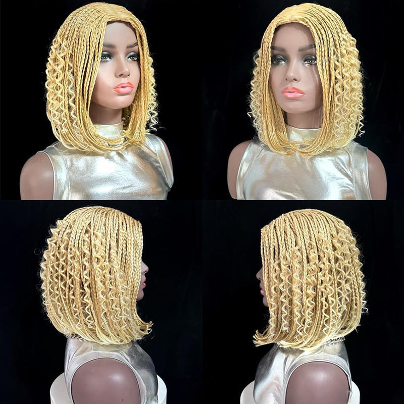 12-Inch Short Box Braid Bob Synthetic Hair Boho Hair Wig Goddess Braids Wig for Black Women, T27-613