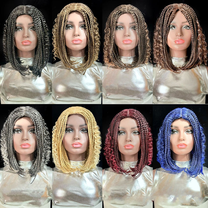 12-Inch Short Box Braid Bob Synthetic Hair Boho Hair Wig Goddess Braids Wig for Black Women, Multiple Colors