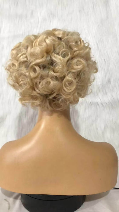 brown ombre blonde wave pixie cut lace wig
