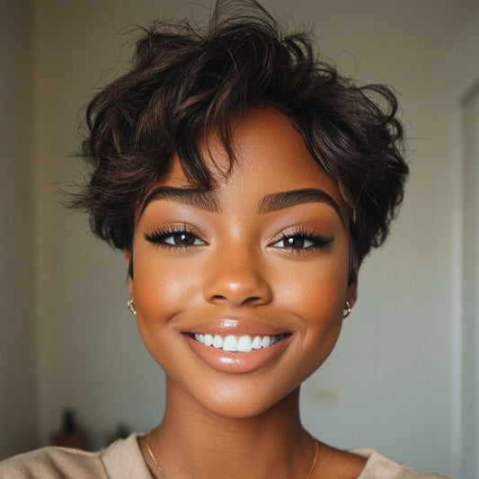 Short human hair pixie cut wig lace frontal natural wave for African American.
