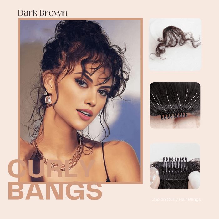 VANANGA Curly Bangs Clip in Hair Extension, Synthetic Hair French Bangs Clip on Wispy Bangs Natural Curly Air Bangs Fake Fringe Bangs Hair Piece for Women