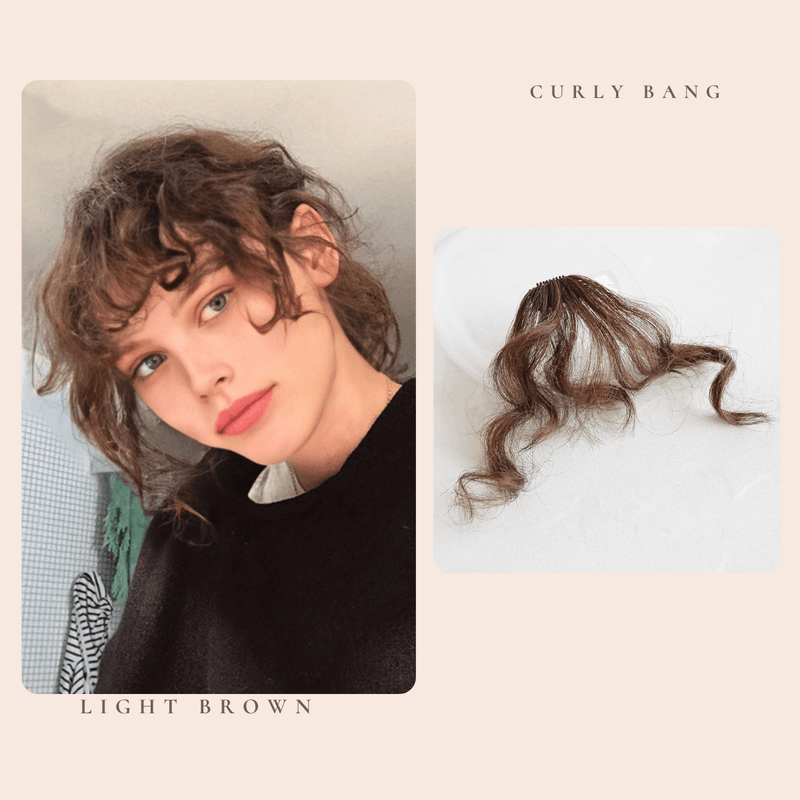 VANANGA Curly Bangs Clip in Hair Extension, Synthetic Hair French Bangs Clip on Wispy Bangs Natural Curly Air Bangs Fake Fringe Bangs Hair Piece for Women