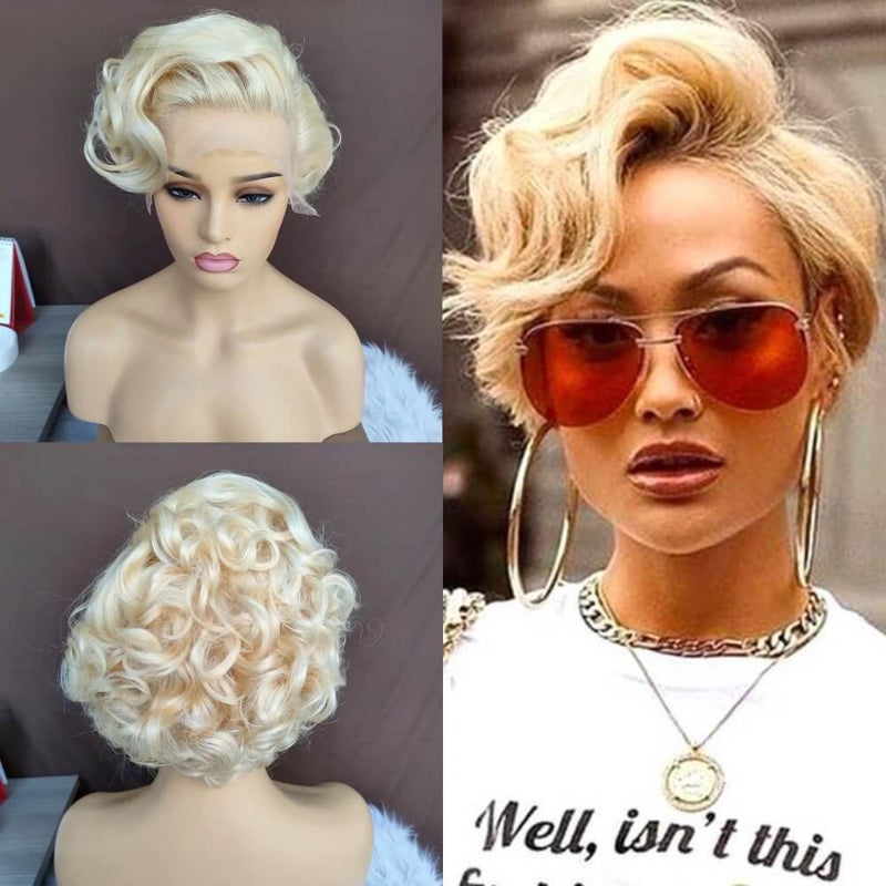 curly blonde pixie cut lace wig