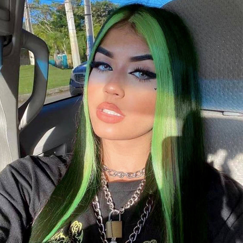 Green highlight Straight Human Hair Lace Wig Brazilian  Hair for African American-model