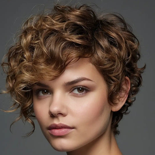 Light Brown Pixie Cut Human Hair Deep Wave Wig Lace frontal for African American