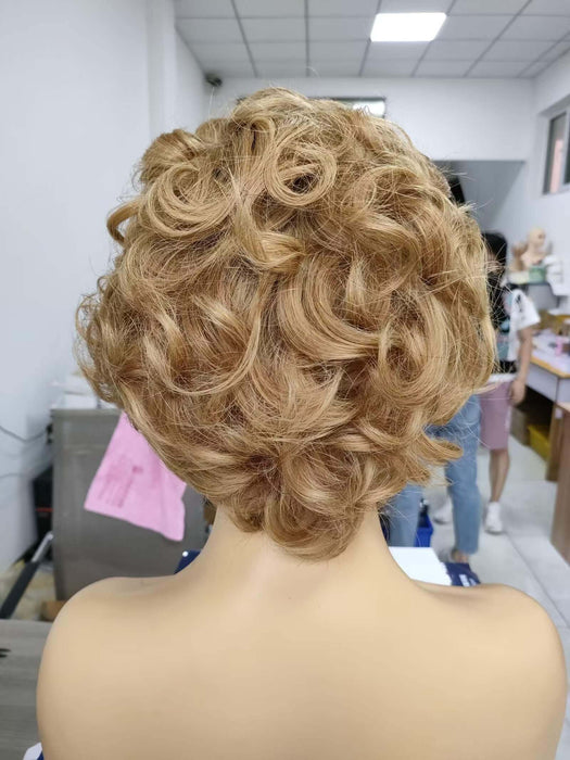 light brown color curly pixie cut lace wig