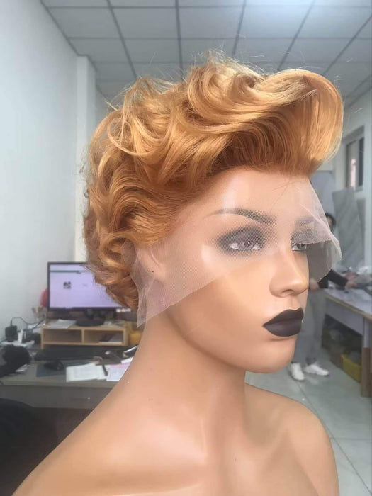 light brown short curly human hair lace wig