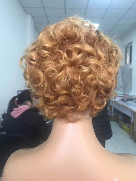 light brown short curly human hair pixie cut lace wig