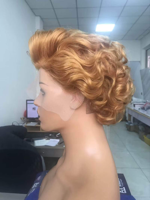 light brown short curly human hair pixie cut wig