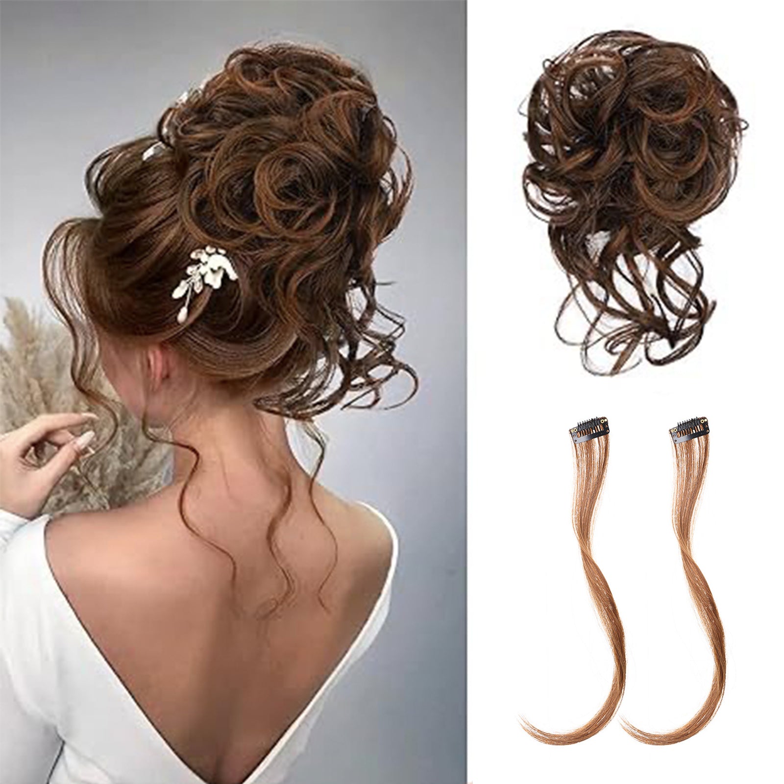 Messy Hair Bun with Bang Piece Black Claw Clip Hair Bun and Long