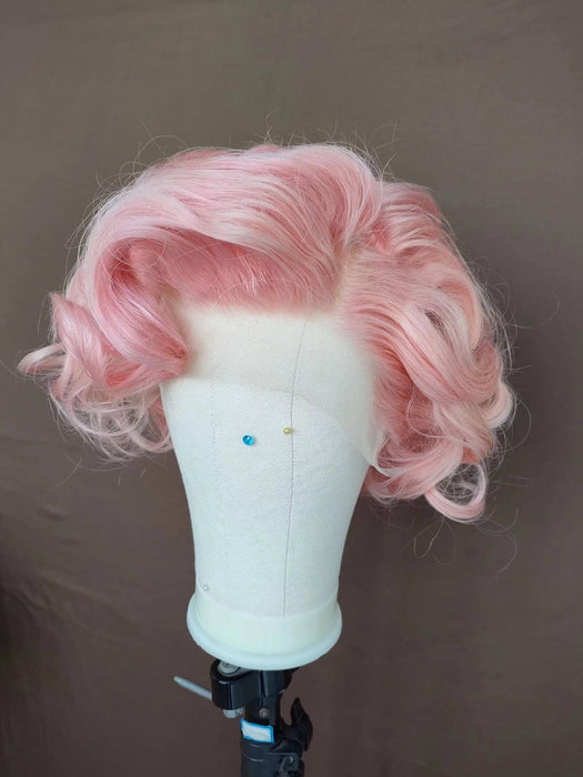 pink wave pixie cut human hair wig