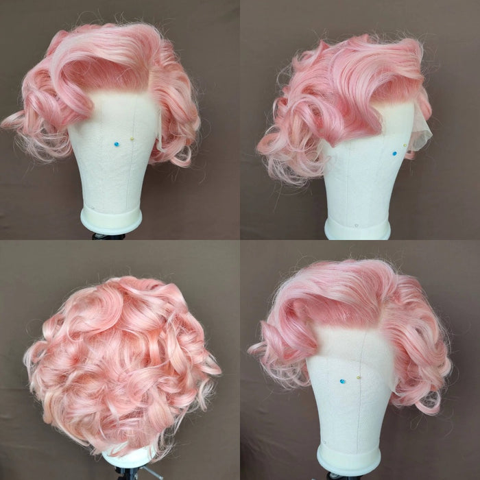 pink wave pixie cut lace front wig human hair