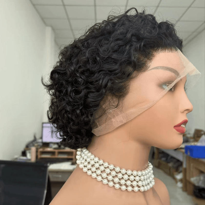 Short Curly Pixie Human Hair Wigs Lace Frontal for Black Women-3