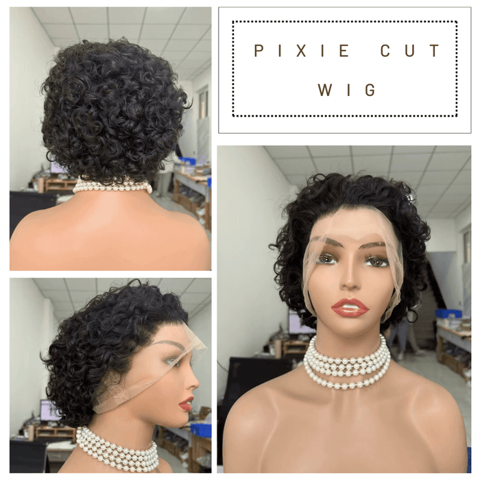 Short Curly Pixie Human Hair Wigs Lace Frontal for Black Women-4