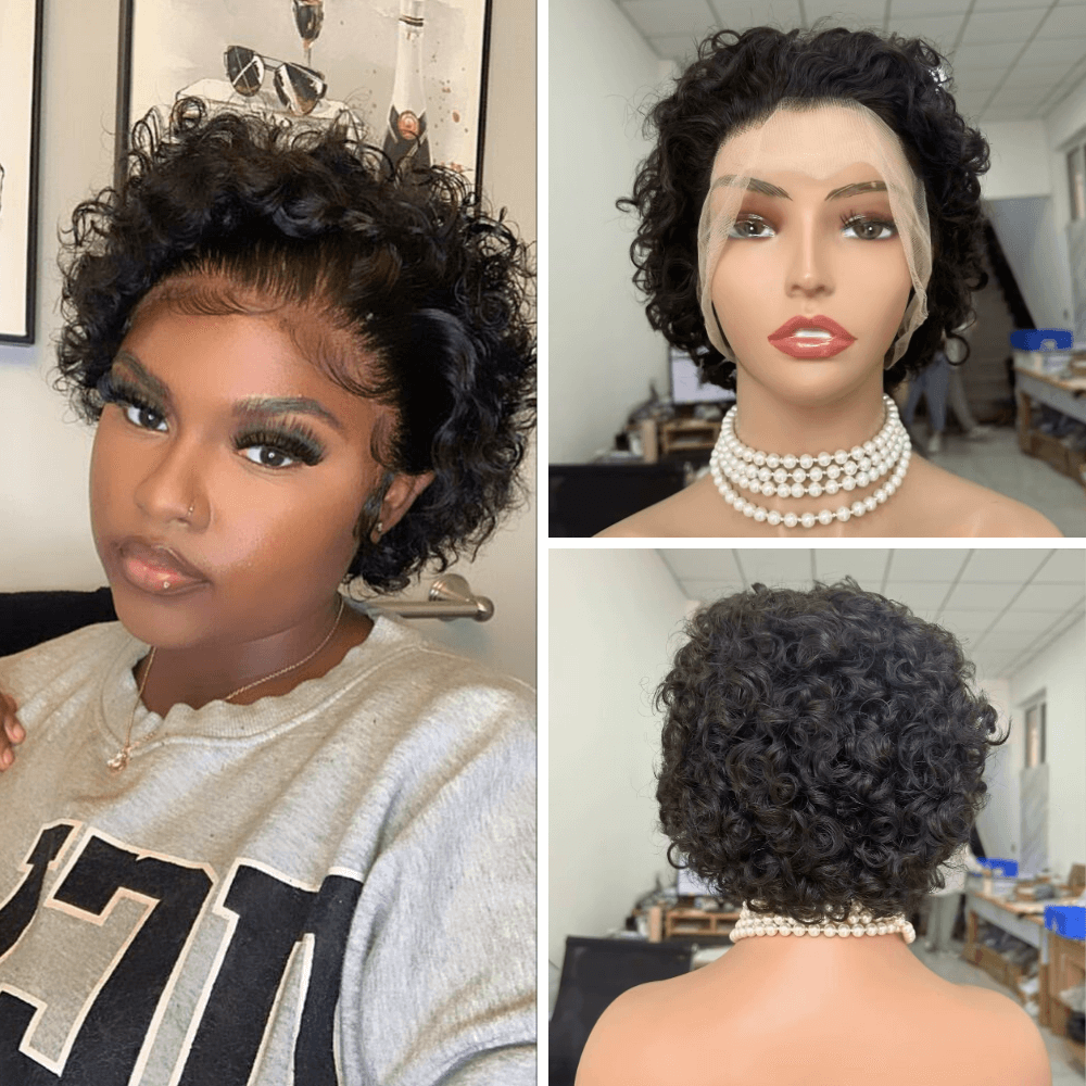 Short Curly Pixie Human Hair Wigs Lace Frontal for Black Women-main