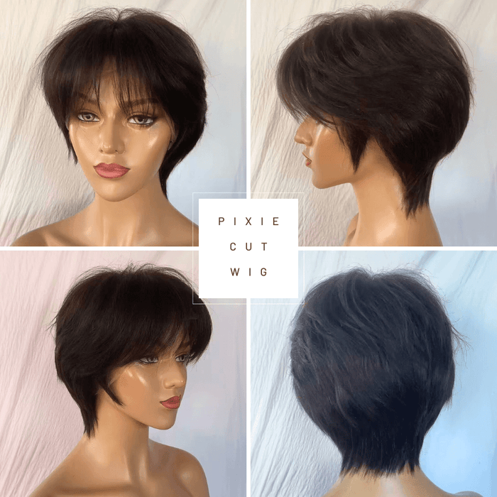 Pixie Cut Wig with Bangs 100% Human Hair Lace Front for African American-all