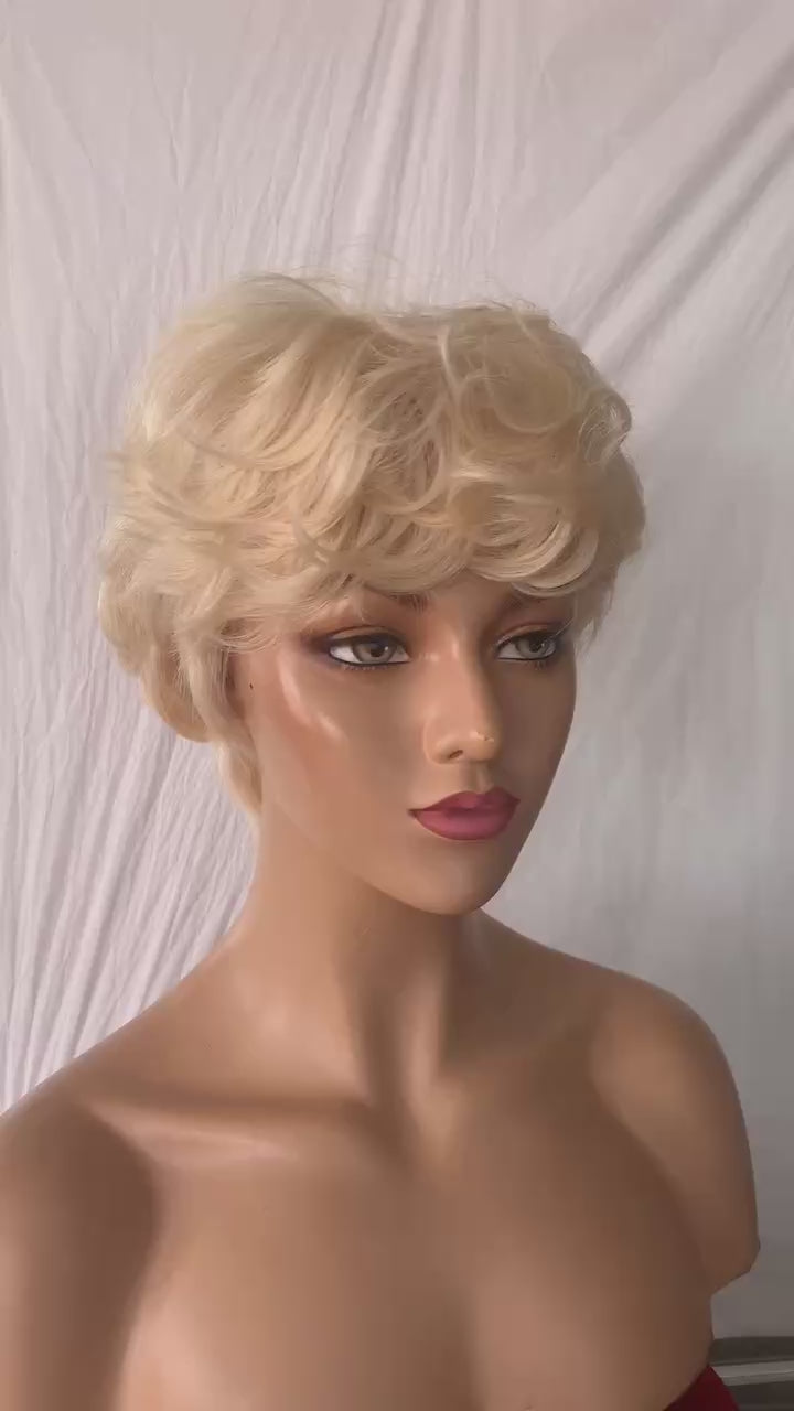 Blonde Pixie Cut  Lace Frontal Natural Wave 13x4 Brazilian Hair for Black Women