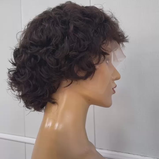 Short Human Hair Pixie Cut Wig Lace Frontal 13x4 Black Natural Wave for Black Women