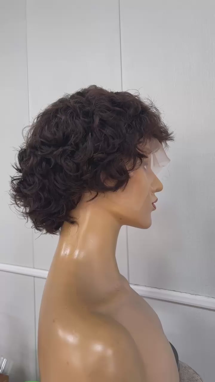 Short Human Hair Pixie Cut Wig Lace Frontal 13x4 Black Natural Wave for Black Women