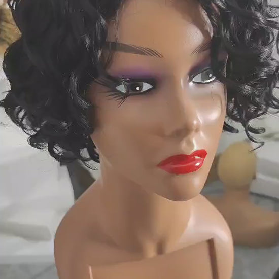 Black Deep Wave Wig Human Hair Short Pixie Cut Wear and Go Glueless Wigs