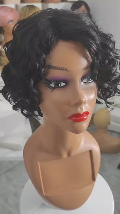 Black Deep Wave Wig Human Hair Short Pixie Cut Wear and Go Glueless Wigs