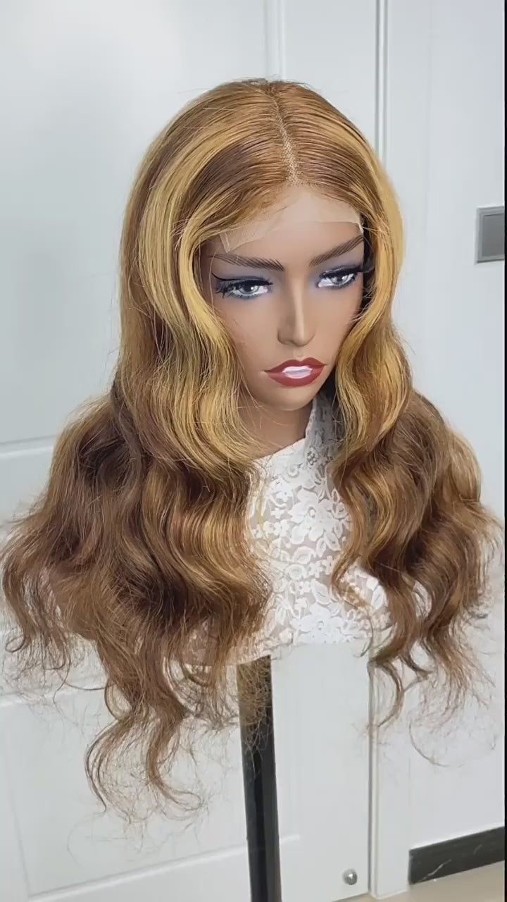 Highlight 4x4 Lace Closure Wig Body Wave Human Hair for Black Women