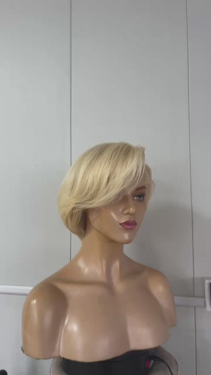Short Blonde Pixie Cut Bob Wig Lace Frontal 13x4 Brazilian Hair for Black Women